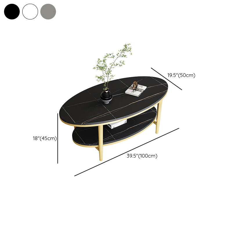 Glam Iron 4 Legs Cocktail Table with Shelf Oval Slate Top Coffee Table