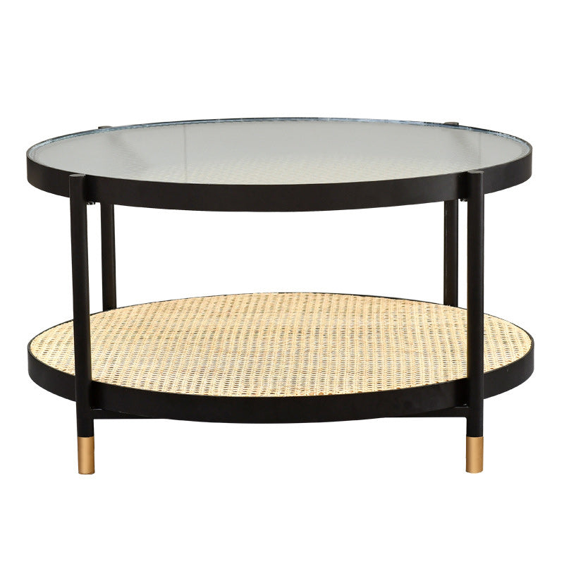 Modern Clear Glass Coffee Table with Storage Round 4 Legs Cocktail Table Set