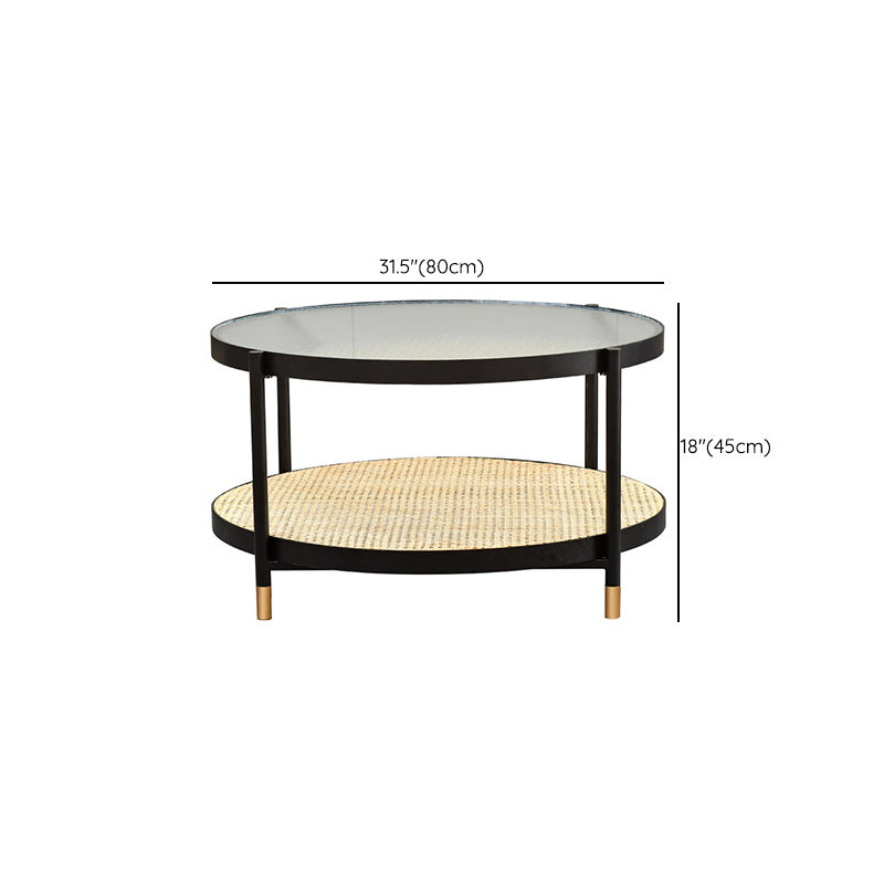 Modern Clear Glass Coffee Table with Storage Round 4 Legs Cocktail Table Set