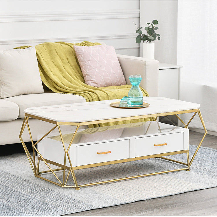 Geometric Slate 2 - Drawer Coffee Cocktail Table with Storage Shelf