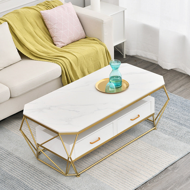 Geometric Slate 2 - Drawer Coffee Cocktail Table with Storage Shelf