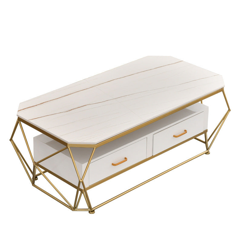 Geometric Slate 2 - Drawer Coffee Cocktail Table with Storage Shelf
