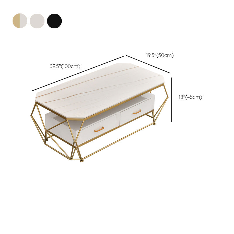Geometric Slate 2 - Drawer Coffee Cocktail Table with Storage Shelf