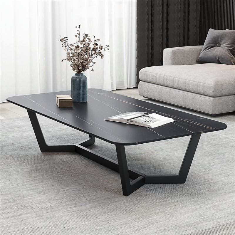 17.7" High Trestle Coffee Table Black Finish Slate Top Cocktail Table