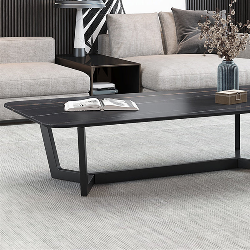 17.7" High Trestle Coffee Table Black Finish Slate Top Cocktail Table