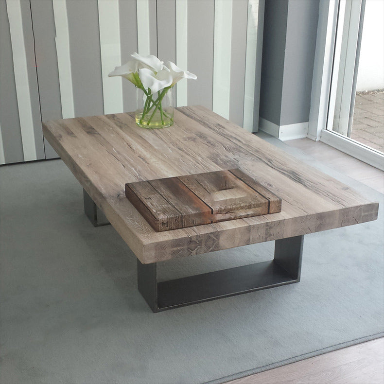 Rectangle Solid Wood Coffee Table Brown Sled Cocktail Table, 17.71" High