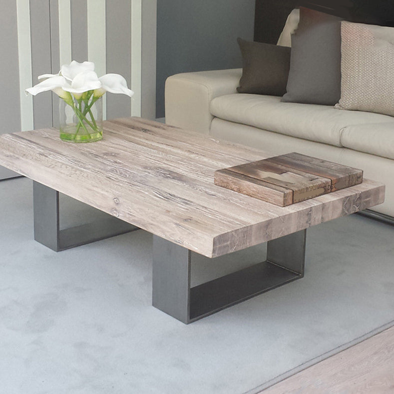 Rectangle Solid Wood Coffee Table Brown Sled Cocktail Table, 17.71" High
