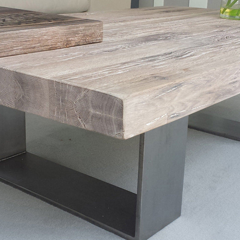 Rectangle Solid Wood Coffee Table Brown Sled Cocktail Table, 17.71" High