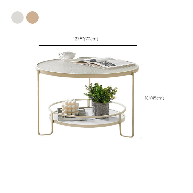17.7" H Round Glass Coffee Table Iron 3 Legs Cocktail Table with Slate Shelf