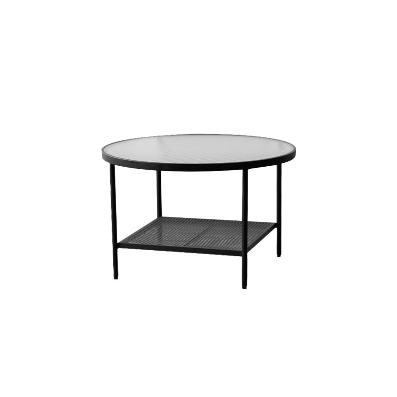Modern 17.7"H Round Glass Cocktail Table Iron 4 Legs Coffee Table with Shelf