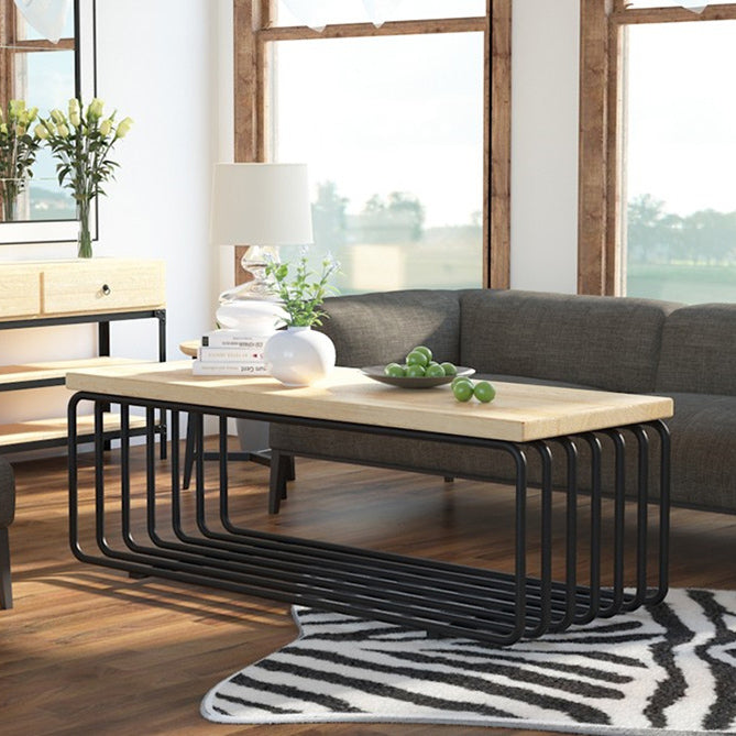 Metal Frame 1 Single Coffee Table Nordic Wood Rectangular Cocktail Table with Storage