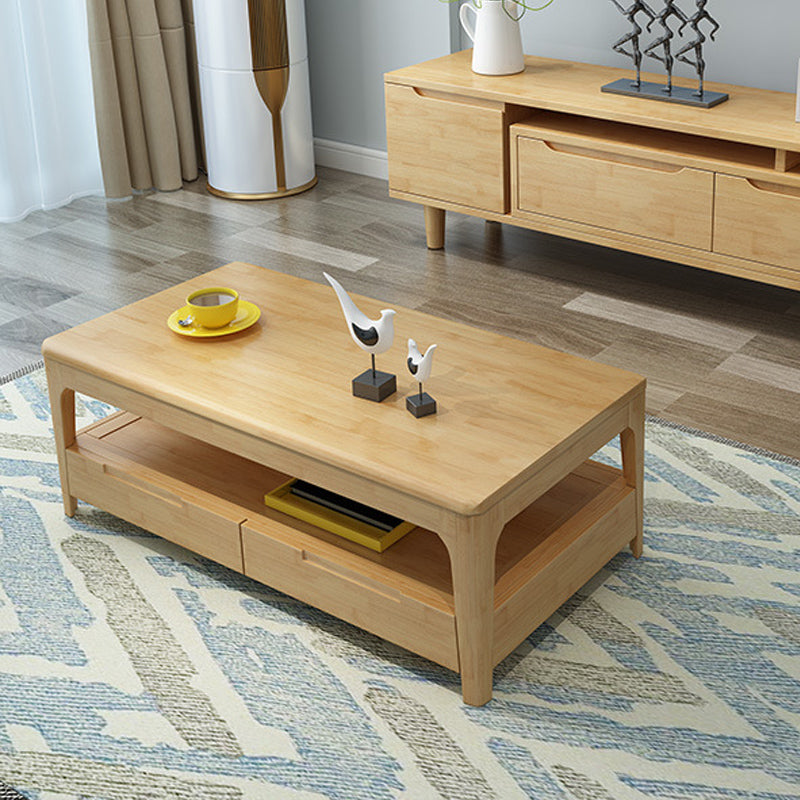 17.7" Tall Wood Rectangular Table Top 4 Legs Coffee Table with Storage