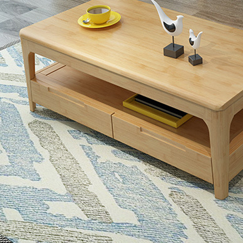 17.7" Tall Wood Rectangular Table Top 4 Legs Coffee Table with Storage