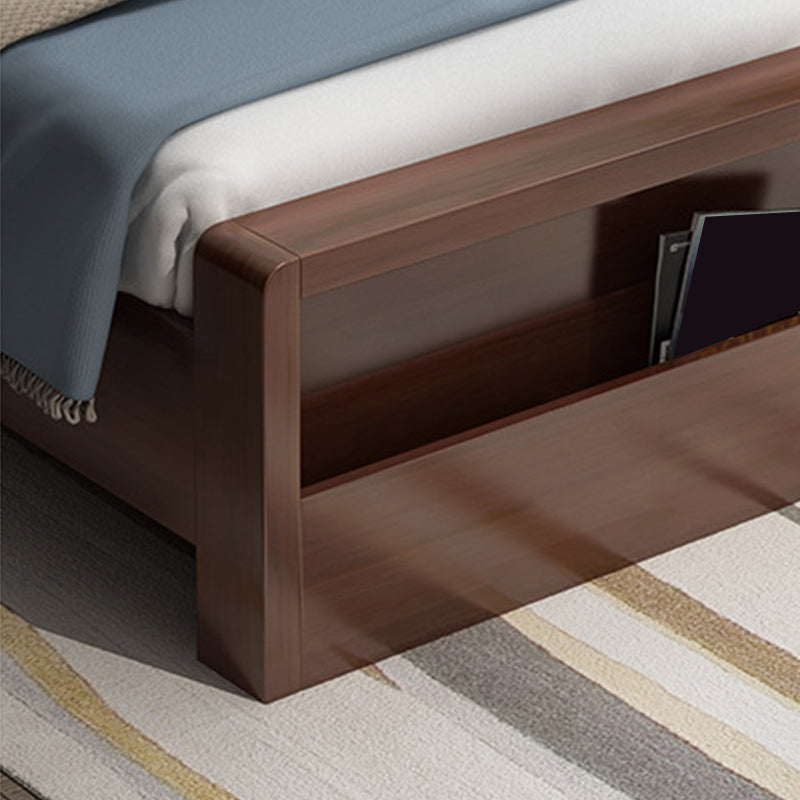 Wood and Upholstered Panel Bed Rubberwood Standard Bed Walnut and Natural