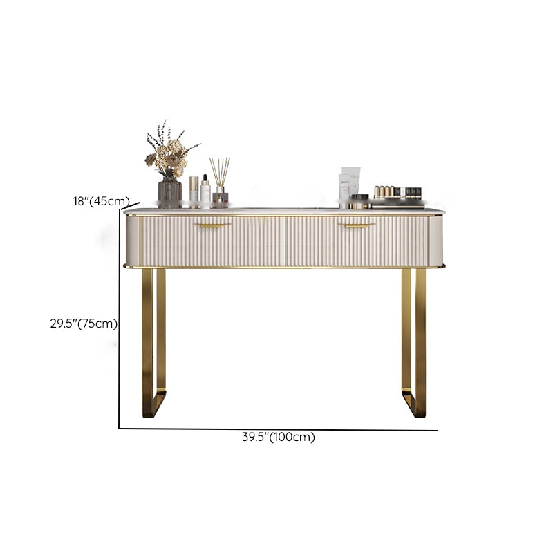 Glam Slate Top Make-up Vanity Wooden Vanity Dressing Table Set with 2 Drawers
