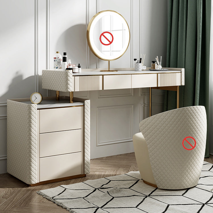 White Stone Makeup 14.96" Wide Counter Vanity Tables with 5 Storage Drawers