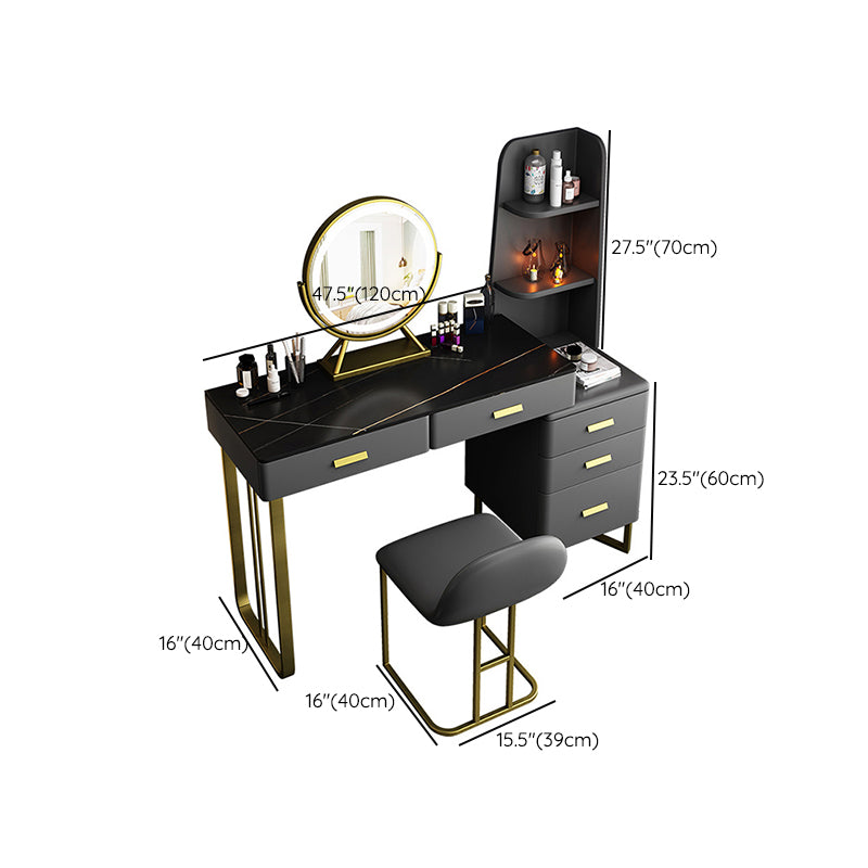 5 Drawers Makeup Table Desk Vanity Stone Top Vanity Table in Black