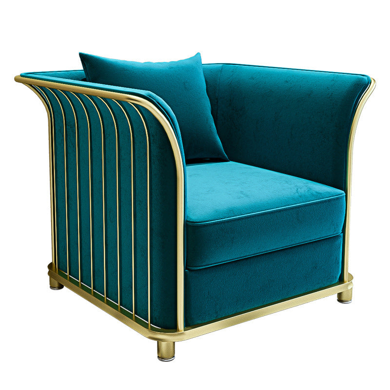 27.5" H Contemporary Blue Velvet Tuxedo Arm Sofa with Pillows