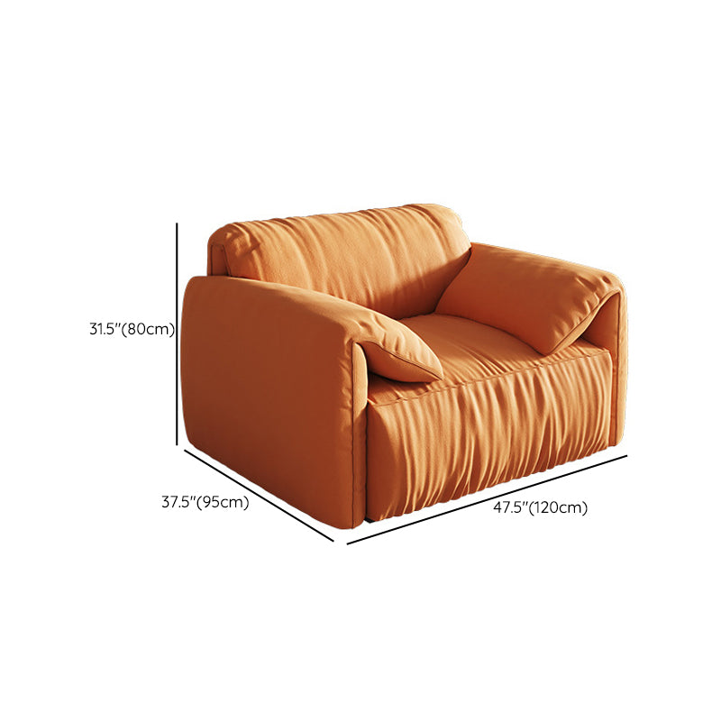 Modern Pillow Top Arm Sofa with Pillow Back in Orange Faux Leather