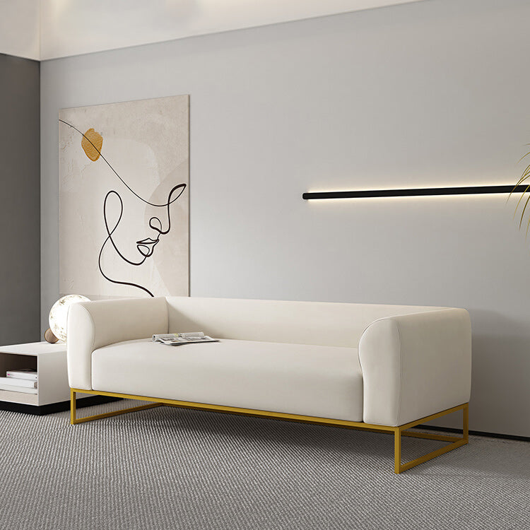 Modern 27.55" H Wood Frame Tuxedo Arm Sofa in White for Living Room