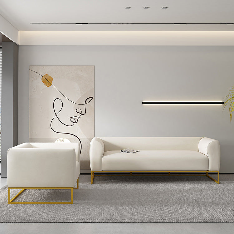 Modern 27.55" H Wood Frame Tuxedo Arm Sofa in White for Living Room