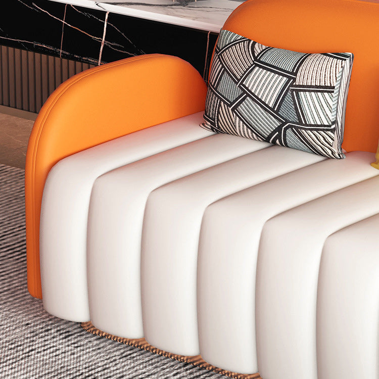 Contemporary Orange Sofa with Tight Back and Square Arm for Apartment