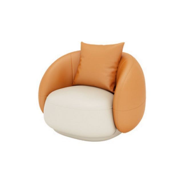 Contemporary Orange and White Curved Sofa in Leather with Sloped Arms