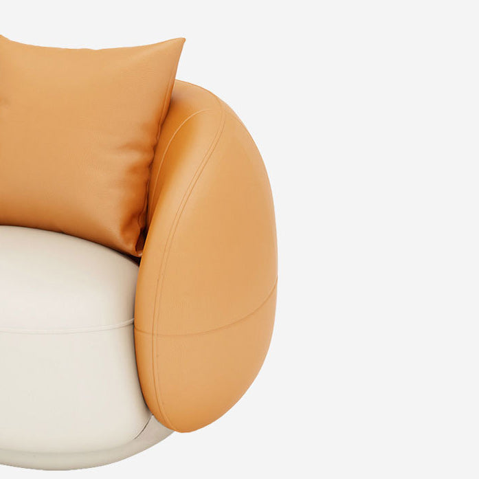 Contemporary Orange and White Curved Sofa in Leather with Sloped Arms