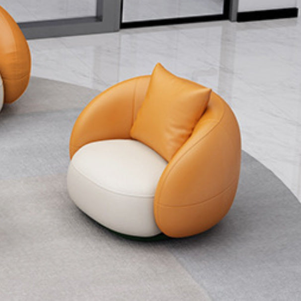 Contemporary Orange and White Curved Sofa in Leather with Sloped Arms