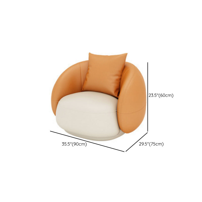 Contemporary Orange and White Curved Sofa in Leather with Sloped Arms