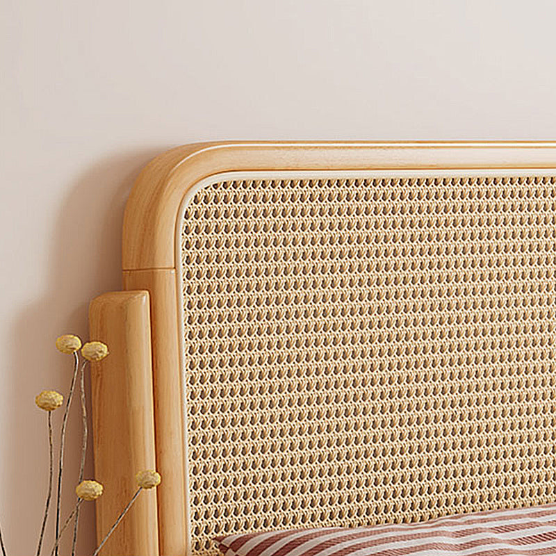 Rattan and Rubberwood Panel Bed Natural Tropical Standard Bed Rectangular