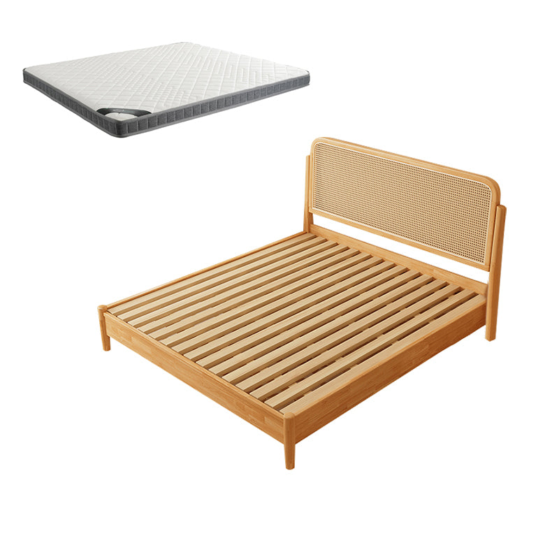 Rattan and Rubberwood Panel Bed Natural Tropical Standard Bed Rectangular