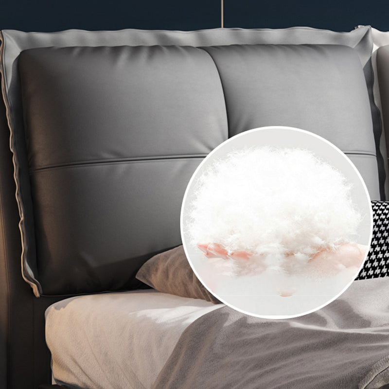 Solid Color Panel Bed Mid-Century Modern Solid Wood Standard Bed with Headboard