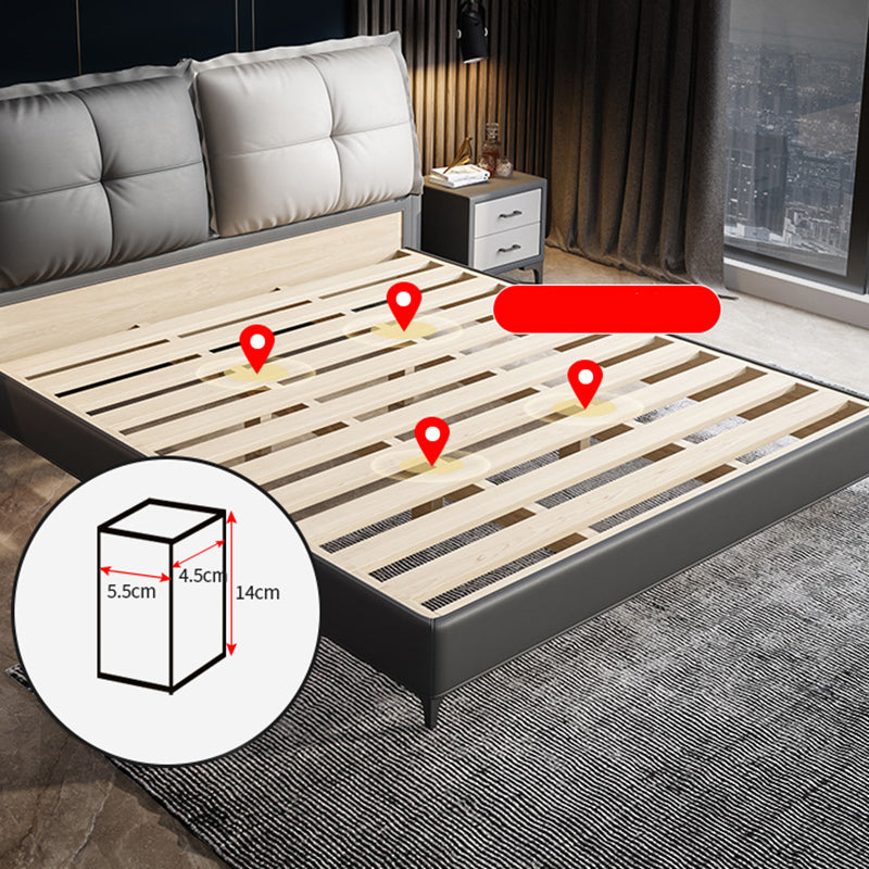 Solid Color Panel Bed Mid-Century Modern Solid Wood Standard Bed with Headboard