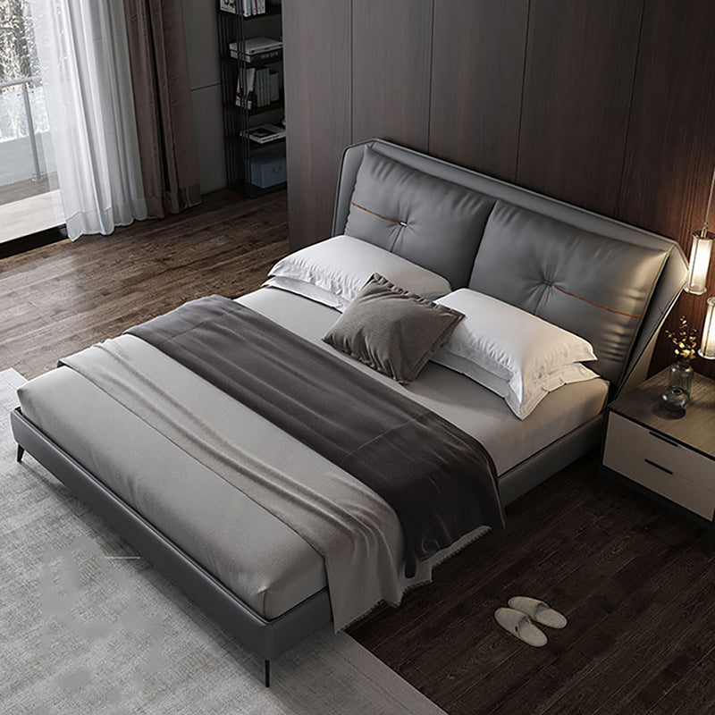 Mid-Century Modern Panel Bed Solid Color Standard Bed With Custom Gold Legs