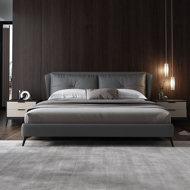 Mid-Century Modern Panel Bed Solid Color Standard Bed With Custom Gold Legs