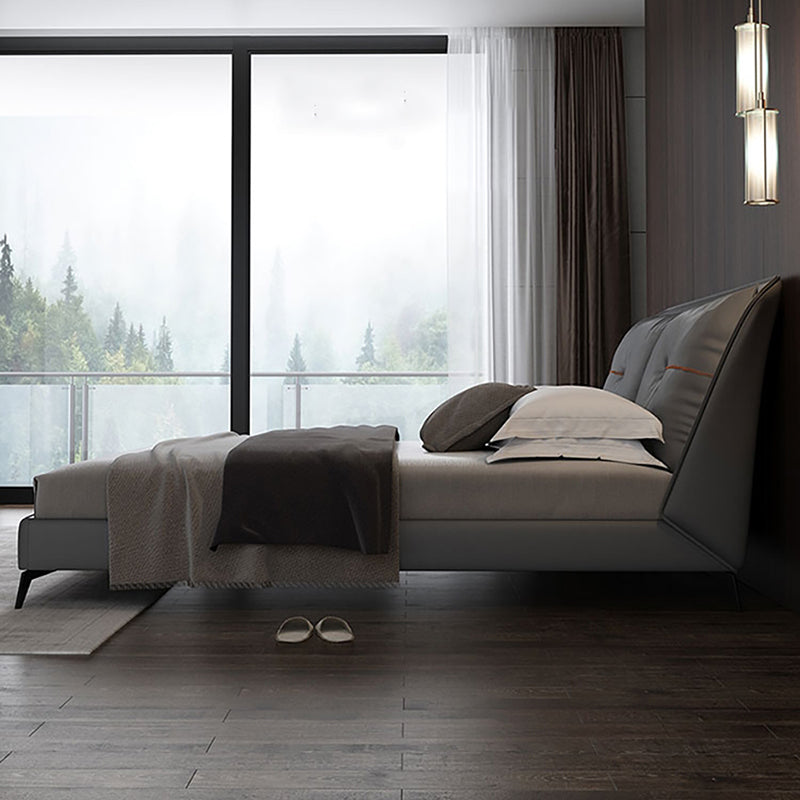 Mid-Century Modern Panel Bed Solid Color Standard Bed With Custom Gold Legs