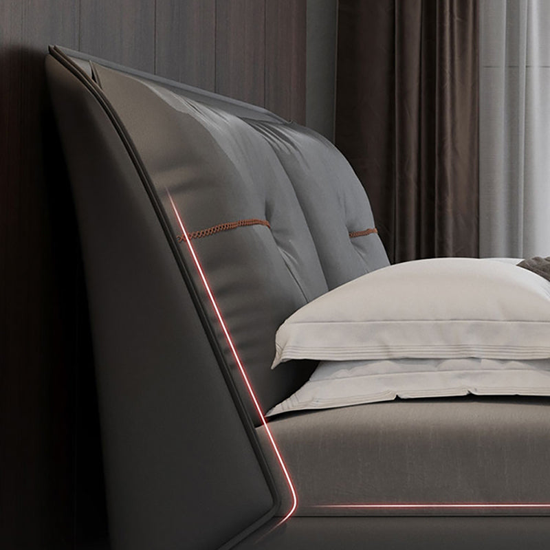 Mid-Century Modern Panel Bed Solid Color Standard Bed With Custom Gold Legs