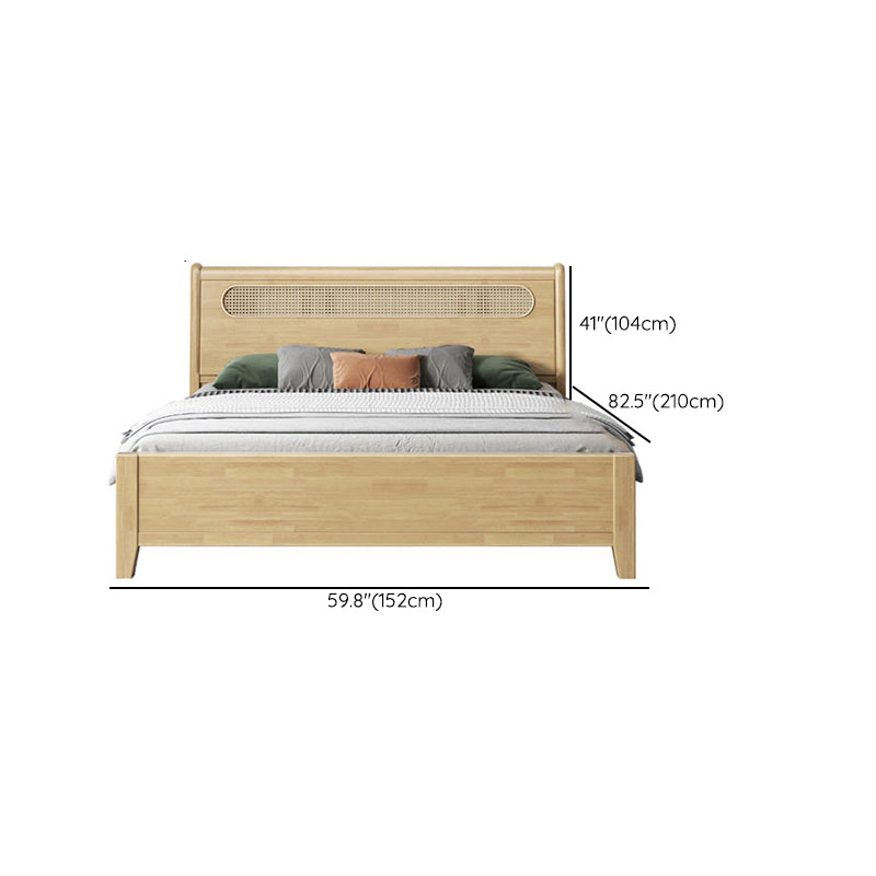 Rectangular Natural Standard Bed Solid Wood and Rattan Panel Bed Rubberwood