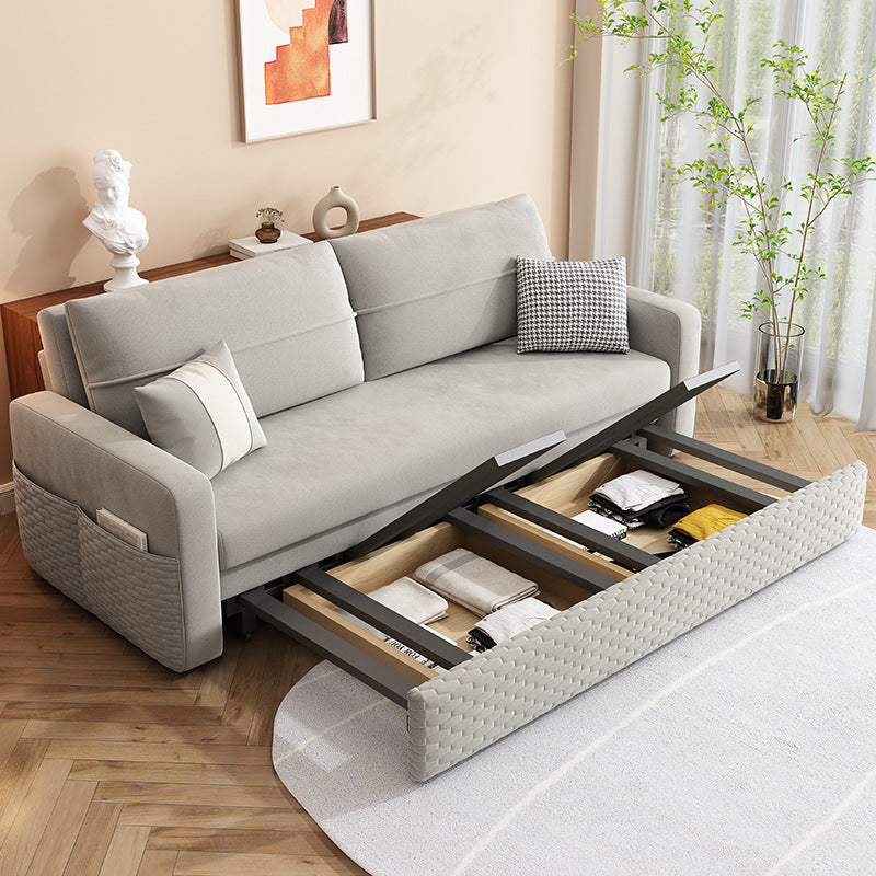 Metal Frame Sleeper Sofa Light Gray Square Arms Sofa Bed with Upholstered, 32.28" Wide