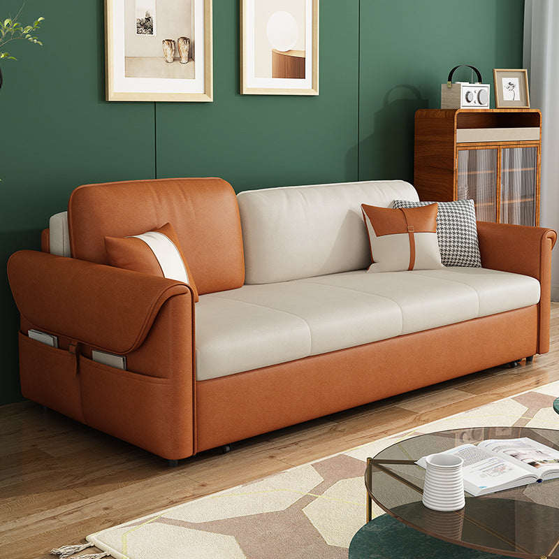 Faux leather Sleeper Sofa Orange Square Arms Sofa Bed with Upholstered, 33.85 " Wide