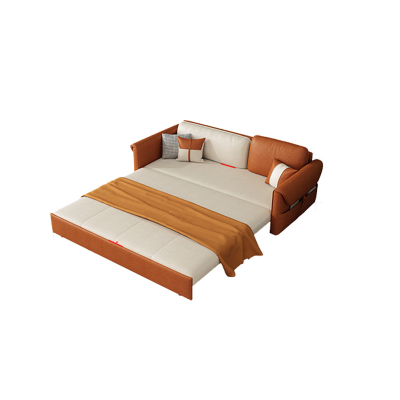 Faux leather Sleeper Sofa Orange Square Arms Sofa Bed with Upholstered, 33.85 " Wide