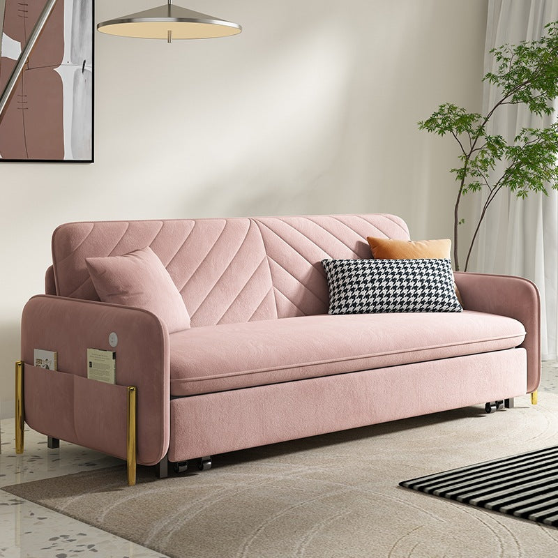 31.49" Wide Pink Sleeper Sofa Velvet Sofa Bed with Detachable Mattress