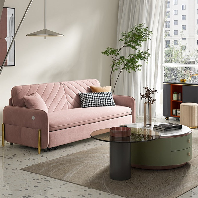 31.49" Wide Pink Sleeper Sofa Velvet Sofa Bed with Detachable Mattress