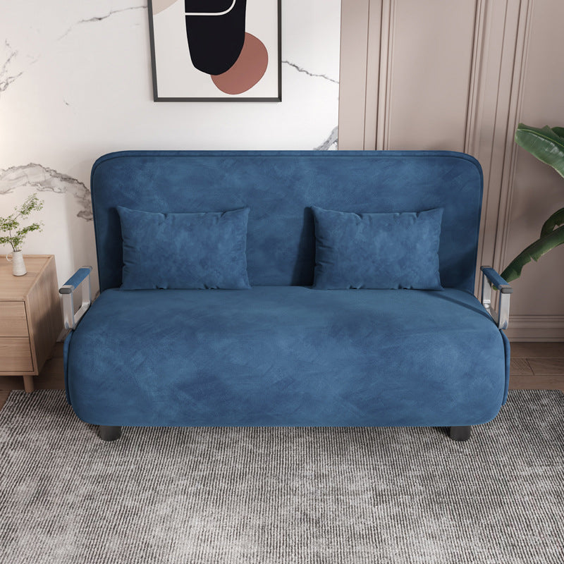 Velvet Sleeper Sofa Blue Scandinavian Foldable Sofa Bed with Pillow Back