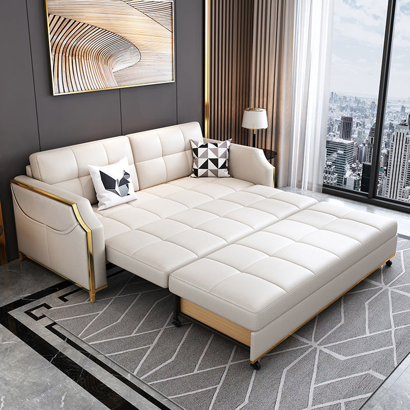 White Sleeper Sofa Faux leather Sofa Bed with Detachable Mattress