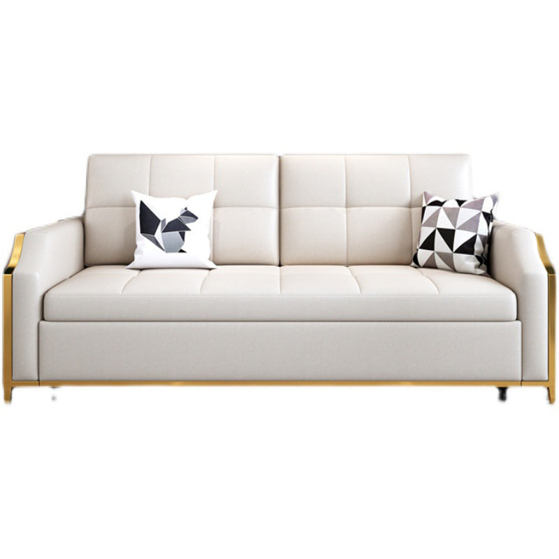 White Sleeper Sofa Faux leather Sofa Bed with Detachable Mattress
