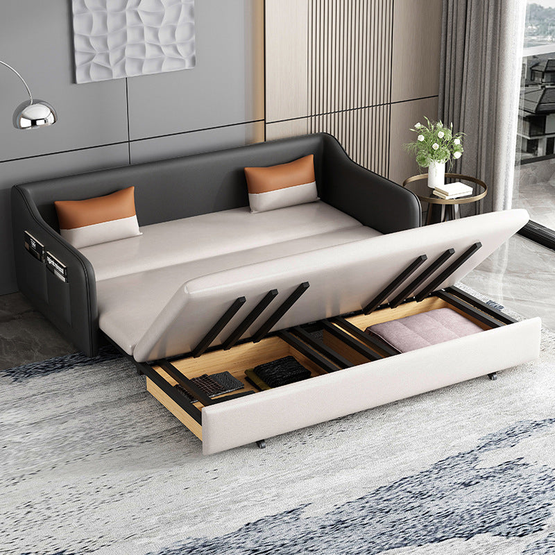 Faux leather Sleeper Sofa 32.28" Wide White Sofa Bed with Cushion Back