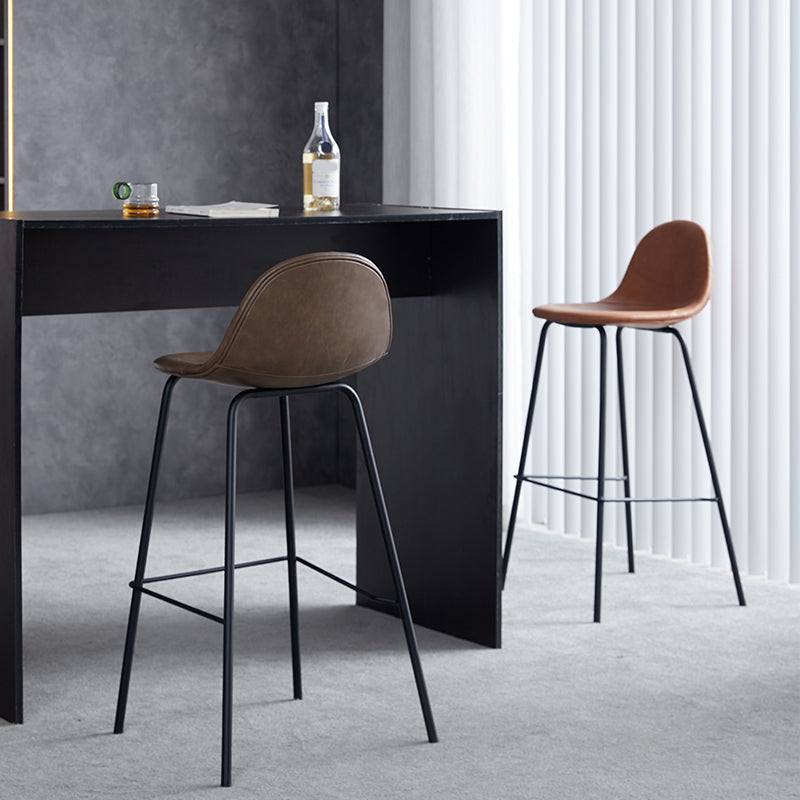 Modern Style Armless Counter Stool Faux Leather Low Back Bar Stool for Indoor