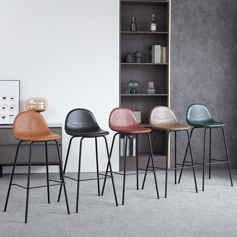 Modern Style Armless Counter Stool Faux Leather Low Back Bar Stool for Indoor